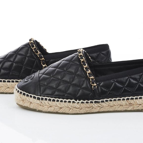 Chanel Quilted Black Leather Espadrilles - Picture 2 of 3